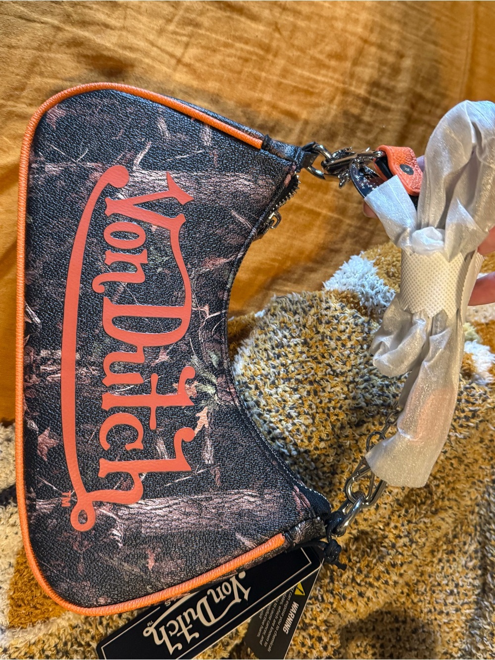 Von Dutch Black & Orange Logo Mini Shoulder Bag